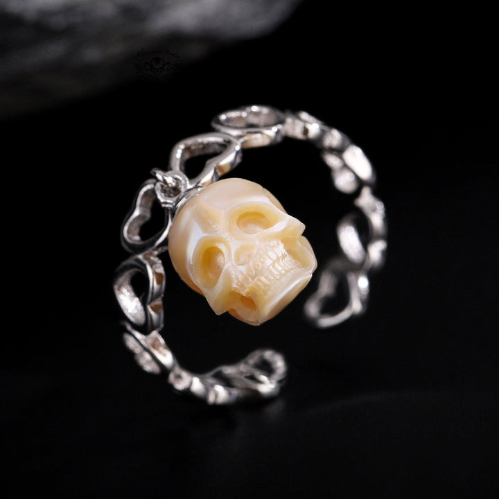 Heart-shaped Band Pearl Skull Ring™ Skull Accessories  – Gothic Elegance with Romantic Edge