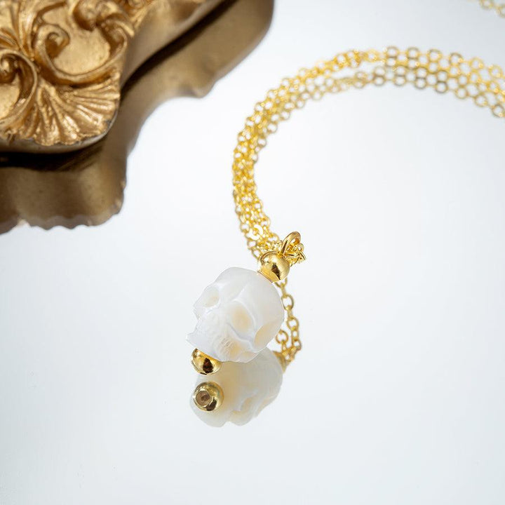 Minimalist Pearl Skull Necklace with Elegant Golden Beads™ Skull Accessories  – Understated Power in Every Detail