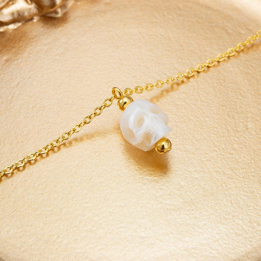Minimalist Pearl Skull Necklace with Elegant Golden Beads™ Skull Accessories  – Understated Power in Every Detail
