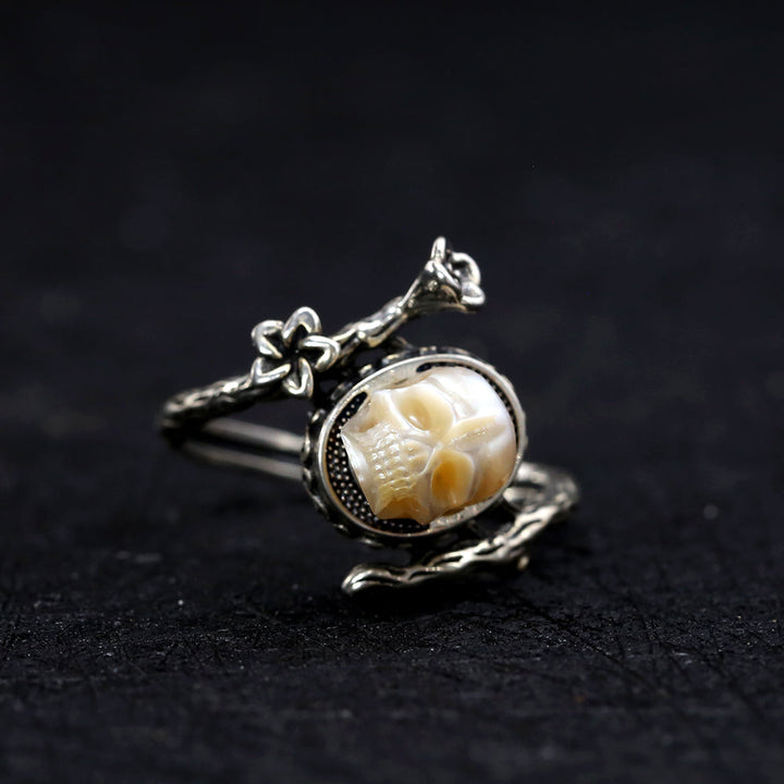Memento Mori Pearl Skull Flower Vine Branch Ring™ Skull Accessories  – Timeless Beauty with a Profound Message