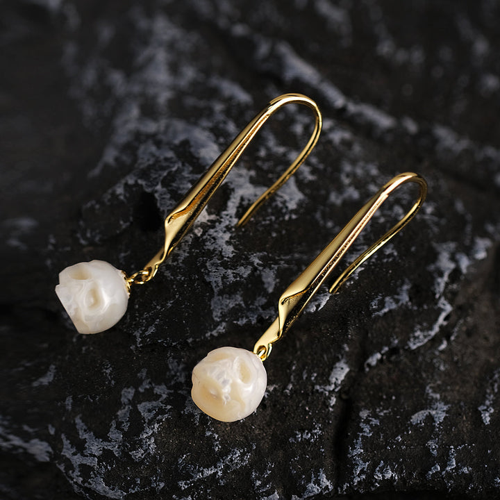 Minimalist Pearl Cranium Hook Earrings™ Skull Accessories – Edgy Simplicity with Gothic Flair