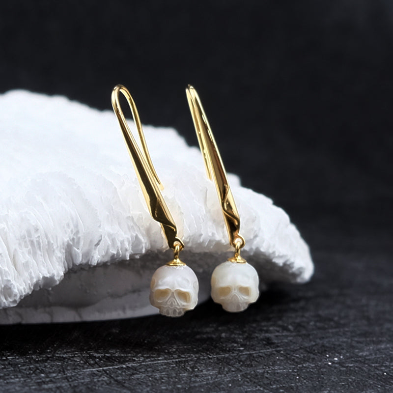 Minimalist Pearl Cranium Hook Earrings™ Skull Accessories – Edgy Simplicity with Gothic Flair