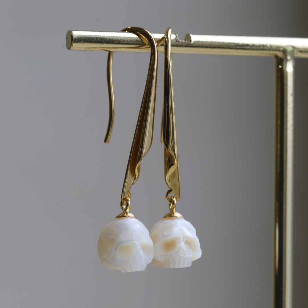Minimalist Pearl Cranium Hook Earrings™ Skull Accessories – Edgy Simplicity with Gothic Flair