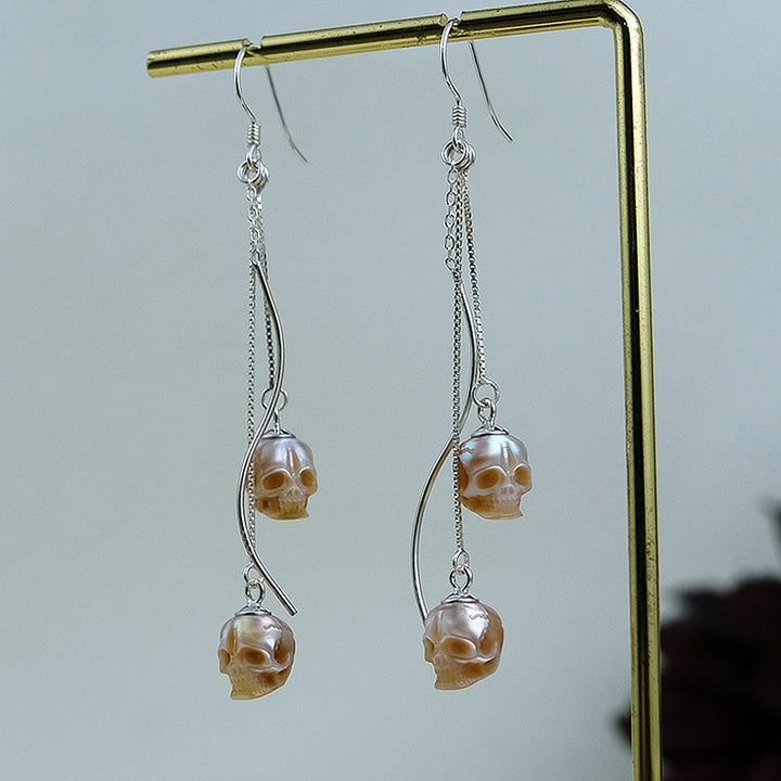 Modern Impressions Pearl Skull Tassel Earrings™ Skull Accessories - Contemporary Elegance with an Edgy Twist