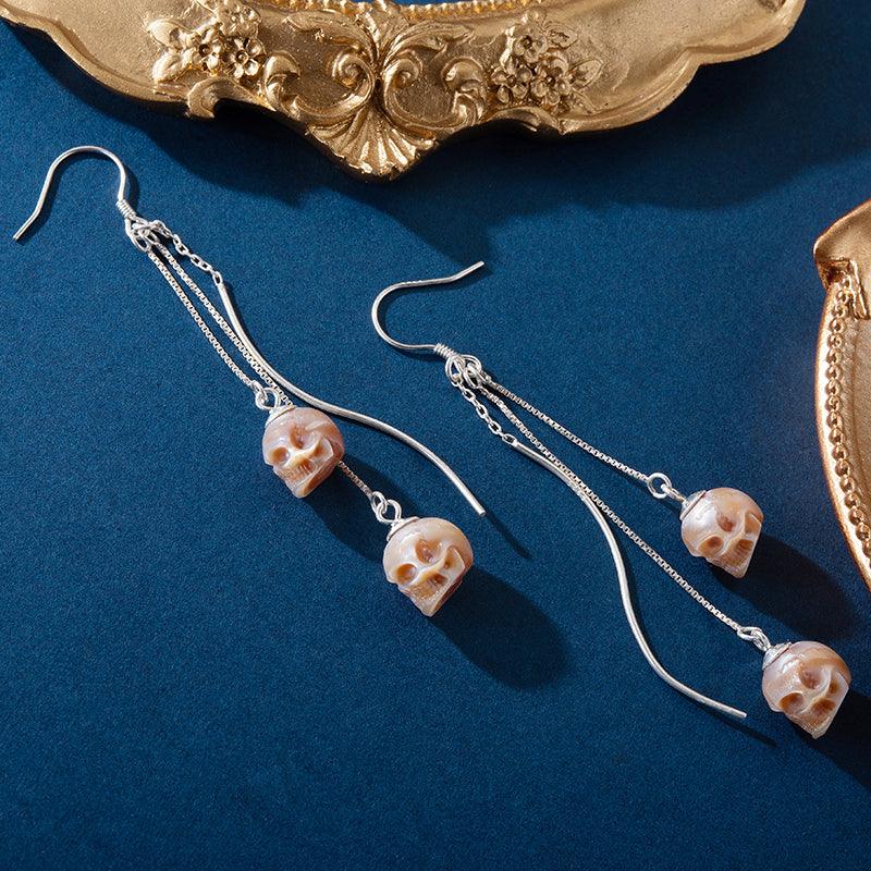 Modern Impressions Pearl Skull Tassel Earrings™ Skull Accessories - Contemporary Elegance with an Edgy Twist