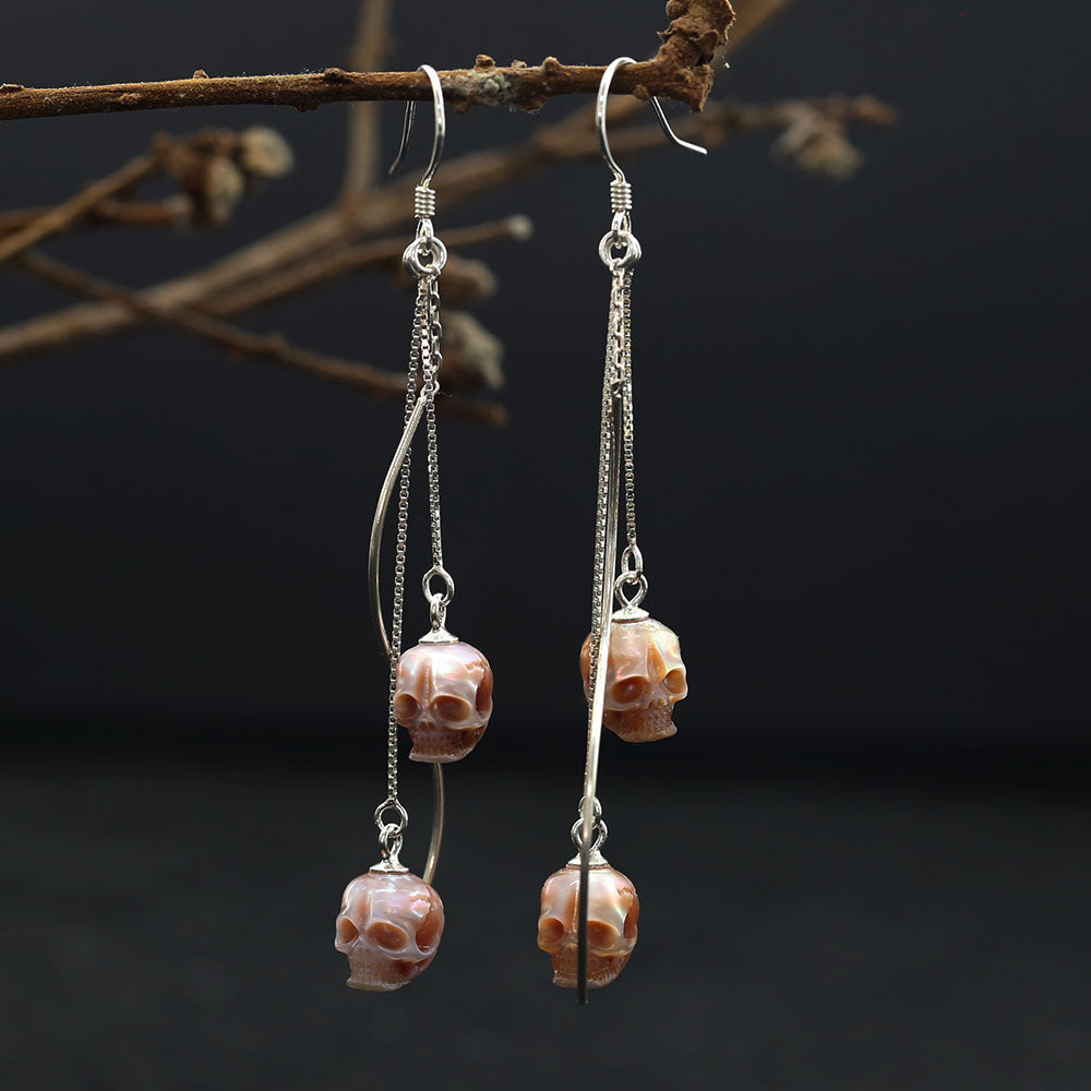 Modern Impressions Pearl Skull Tassel Earrings™ Skull Accessories - Contemporary Elegance with an Edgy Twist