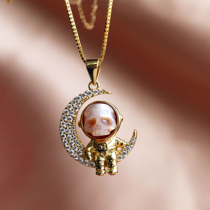 Moon Astronaut Spaceman Cranium Pearl Necklace™ Skull Accessories  – For Dreamers & Stargazers