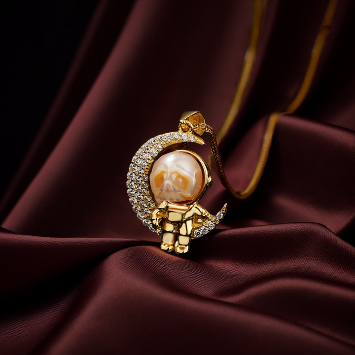 Moon Astronaut Spaceman Cranium Pearl Necklace™ Skull Accessories  – For Dreamers & Stargazers