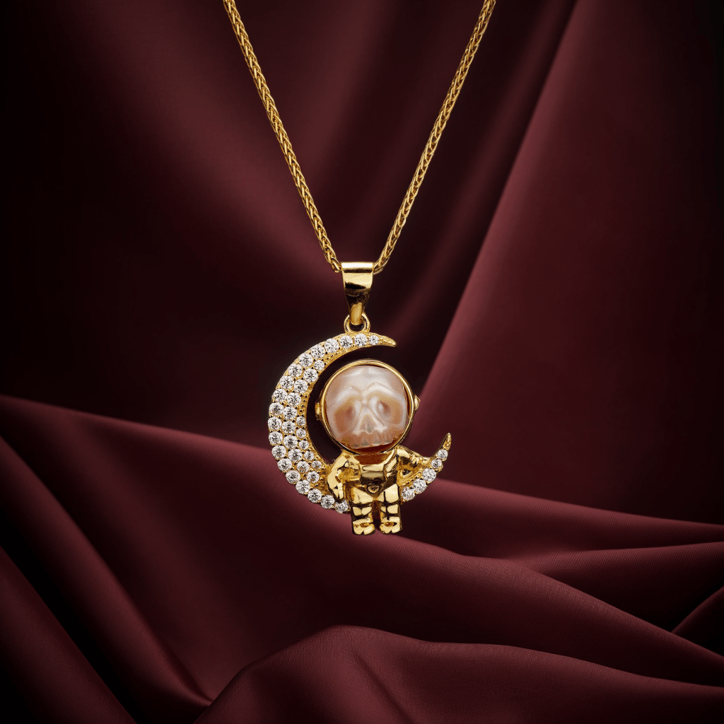 Moon Astronaut Spaceman Cranium Pearl Necklace™ Skull Accessories  – For Dreamers & Stargazers