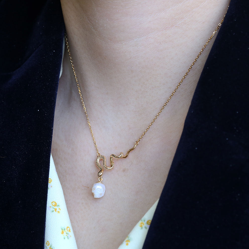 Mystic Snake Pearl Skull Necklace™ Skull Accessories  – A Serpentine Symbol of Power and Elegance