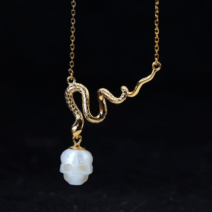 Mystic Snake Pearl Skull Necklace™ Skull Accessories  – A Serpentine Symbol of Power and Elegance