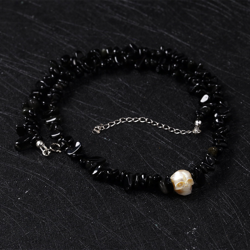 Natural Obsidian Stone Pearl Skull Necklace™ Skull Accessories – Strength Meets Elegance