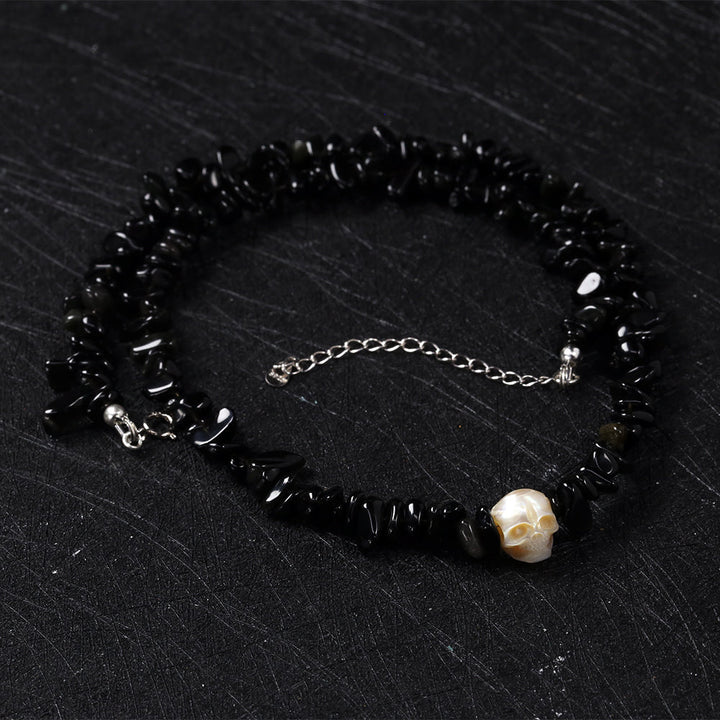 Natural Obsidian Stone Pearl Skull Necklace™ Skull Accessories – Strength Meets Elegance