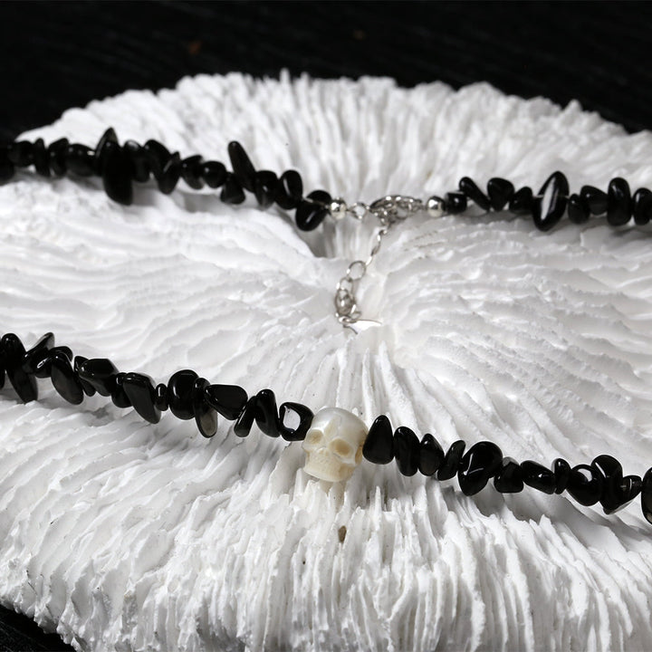 Natural Obsidian Stone Pearl Skull Necklace™ Skull Accessories – Strength Meets Elegance