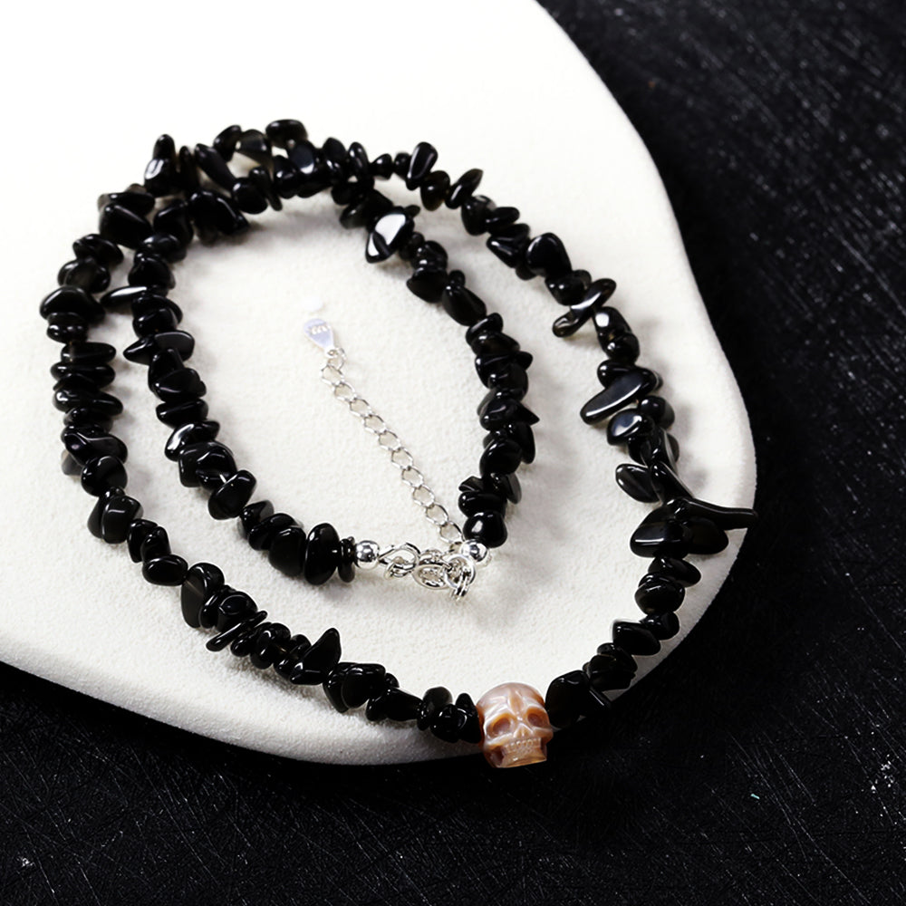 Natural Obsidian Stone Pearl Skull Necklace™ Skull Accessories – Strength Meets Elegance