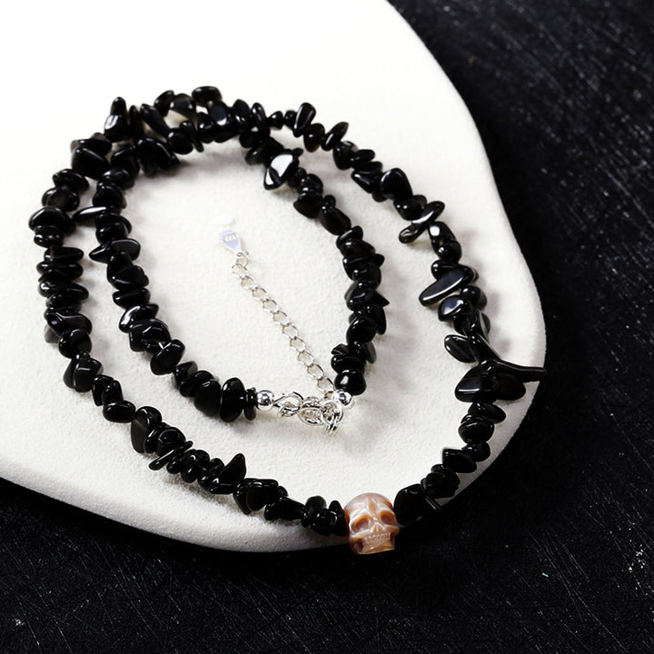 Natural Obsidian Stone Pearl Skull Necklace™ Skull Accessories – Strength Meets Elegance