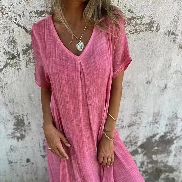 Naia™ – Lightweight V-Neck Cotton Linen Dress