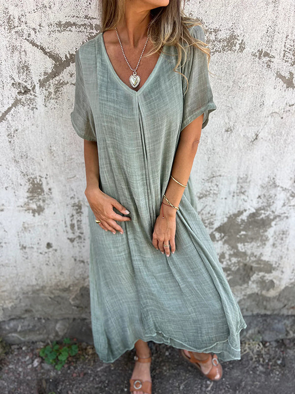 Naia™ – Lightweight V-Neck Cotton Linen Dress