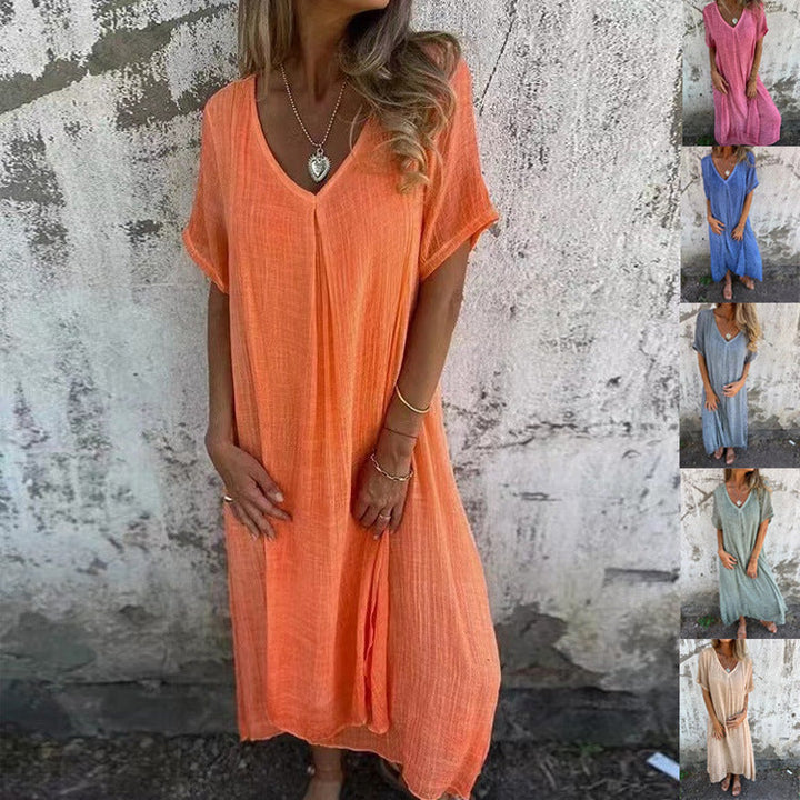 Naia™ – Lightweight V-Neck Cotton Linen Dress