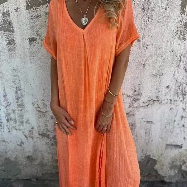 Naia™ – Lightweight V-Neck Cotton Linen Dress