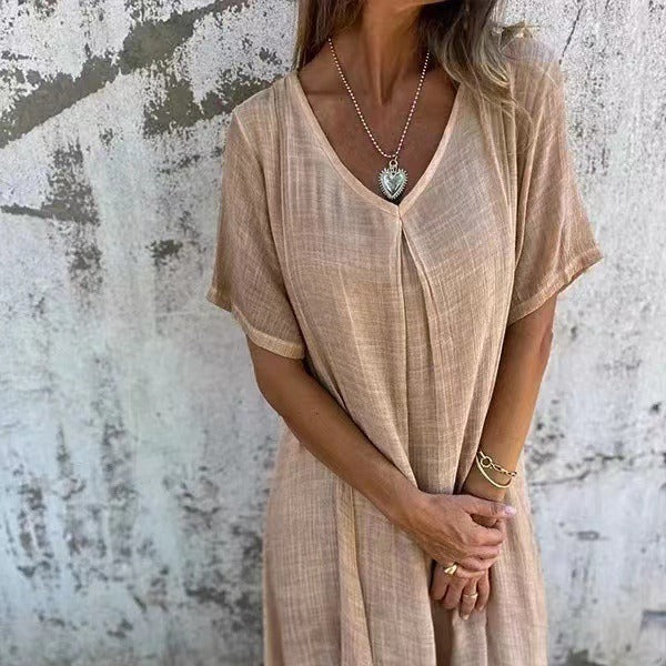 Naia™ – Lightweight V-Neck Cotton Linen Dress