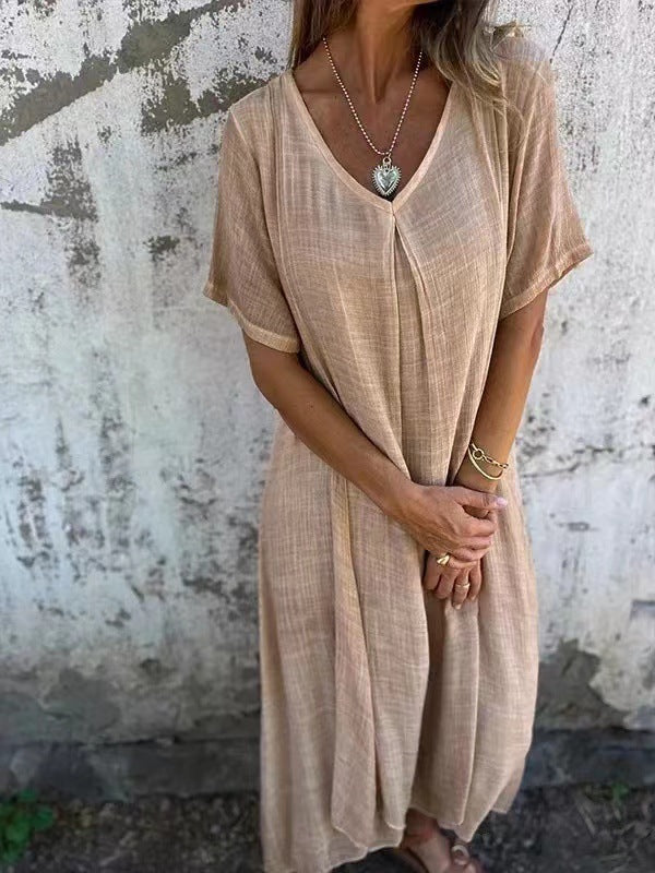Naia™ – Lightweight V-Neck Cotton Linen Dress