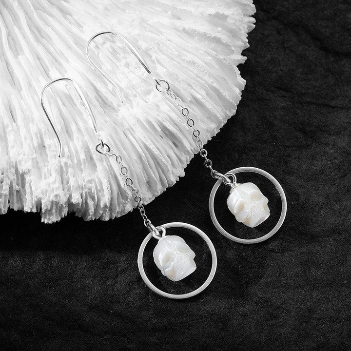 Geometric Pearl Skull Dangle Earrings™ Skull Accessories – Modern Elegance with a Rebellious Edge