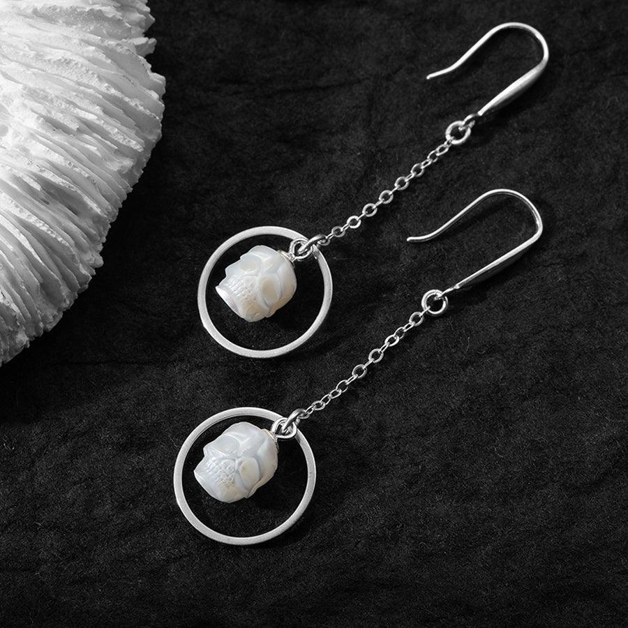 Geometric Pearl Skull Dangle Earrings™ Skull Accessories – Modern Elegance with a Rebellious Edge