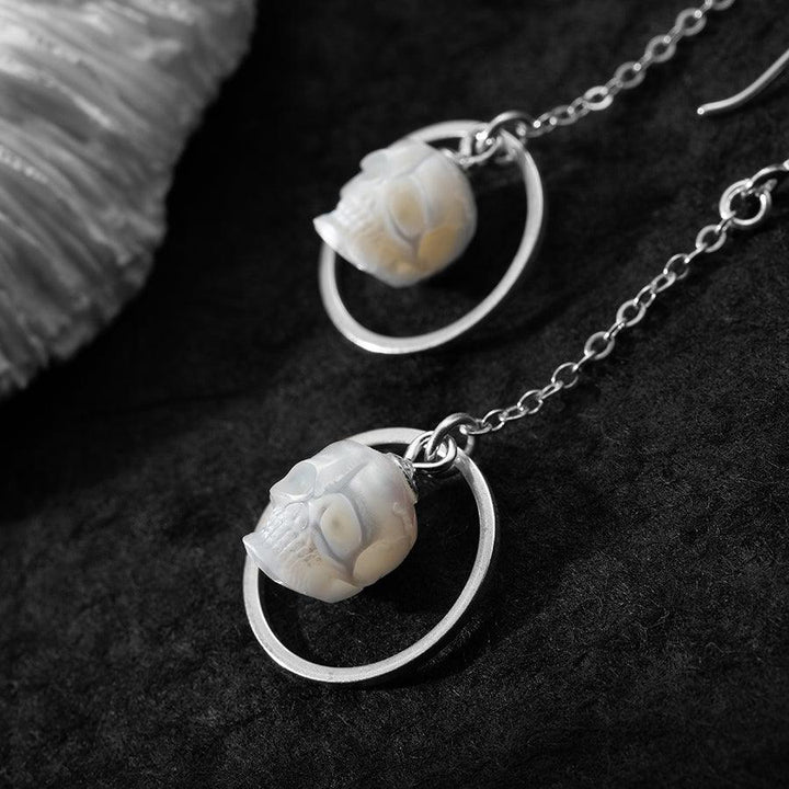 Geometric Pearl Skull Dangle Earrings™ Skull Accessories – Modern Elegance with a Rebellious Edge