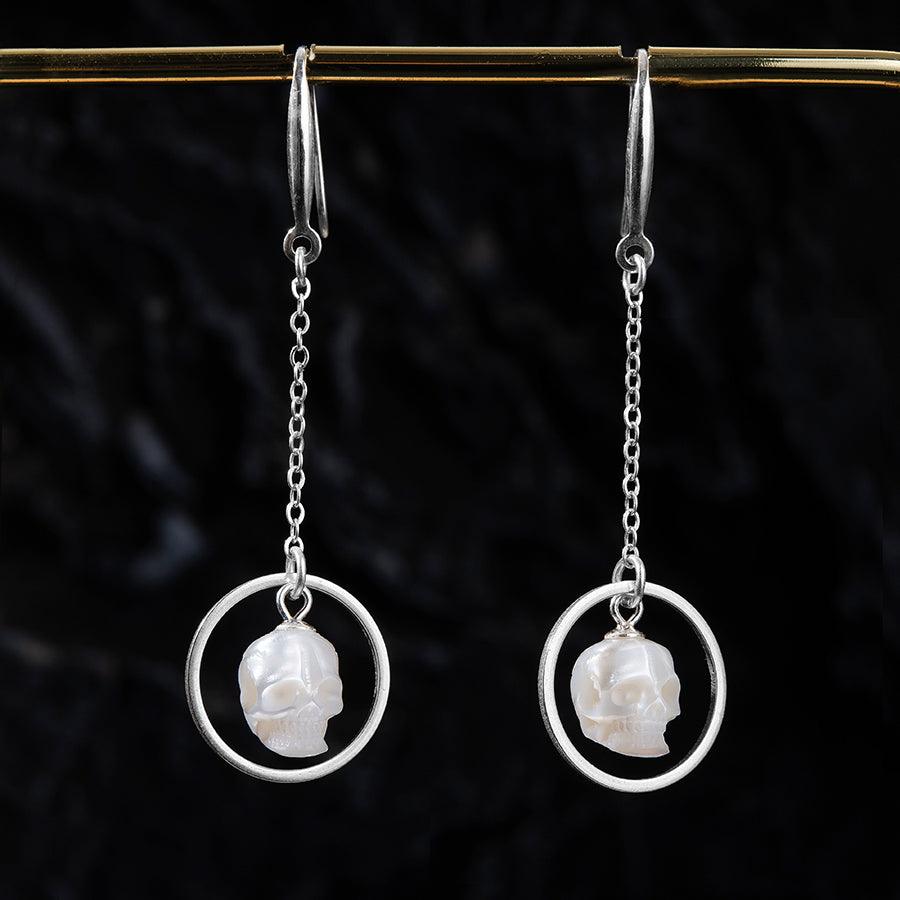 Geometric Pearl Skull Dangle Earrings™ Skull Accessories – Modern Elegance with a Rebellious Edge