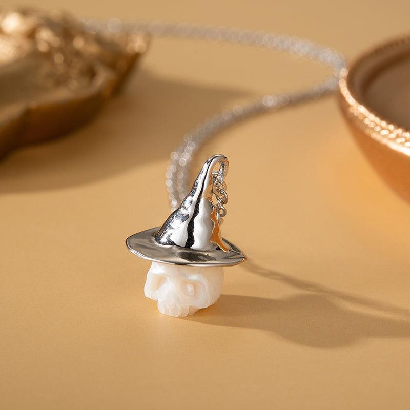 Pearl Carved Cranium Witch Hat Pendant™ Skull Accessories  – Playfully Macabre, Elegantly Unique