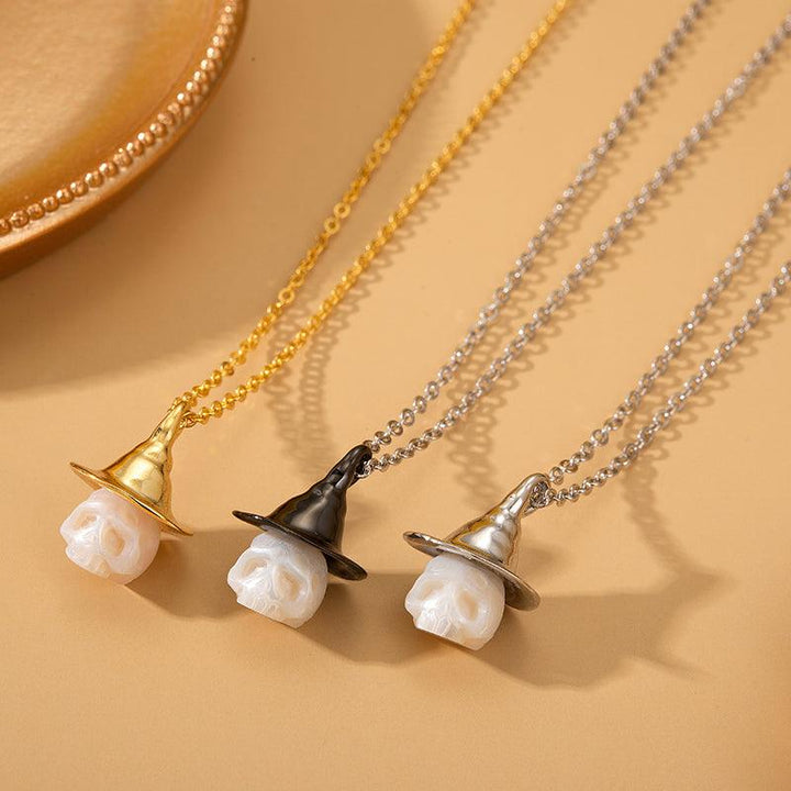 Pearl Carved Cranium Witch Hat Pendant™ Skull Accessories  – Playfully Macabre, Elegantly Unique