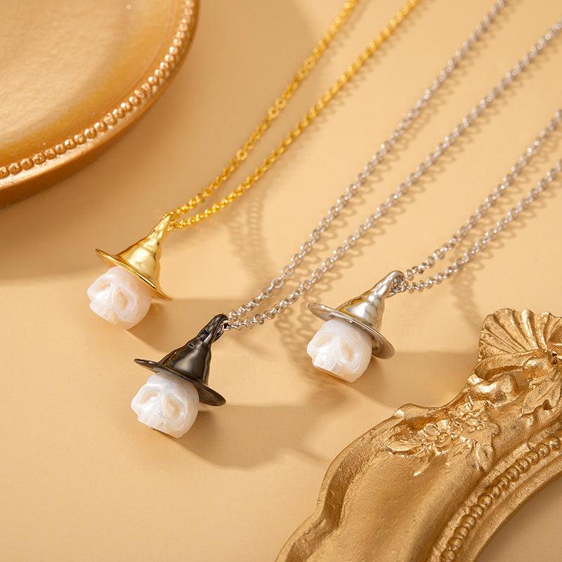 Pearl Carved Cranium Witch Hat Pendant™ Skull Accessories  – Playfully Macabre, Elegantly Unique