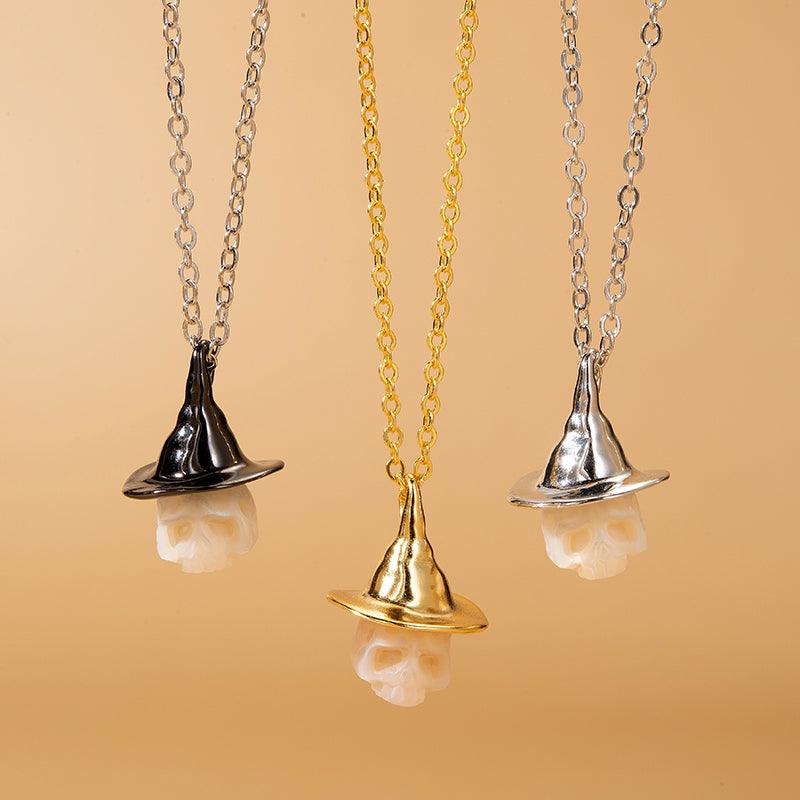 Pearl Carved Cranium Witch Hat Pendant™ Skull Accessories  – Playfully Macabre, Elegantly Unique