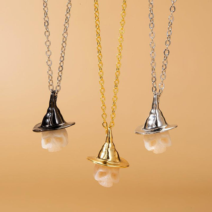 Pearl Carved Cranium Witch Hat Pendant™ Skull Accessories  – Playfully Macabre, Elegantly Unique