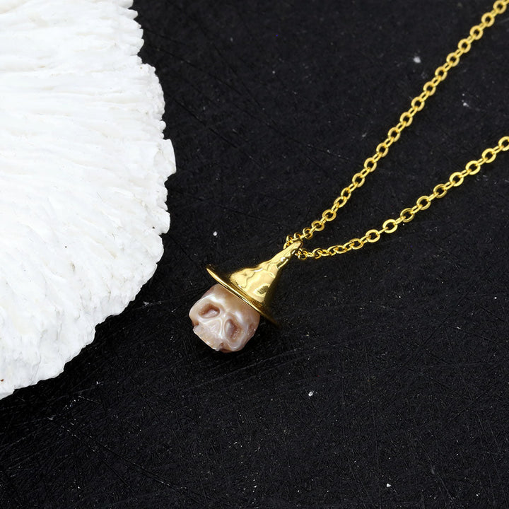 Pearl Carved Cranium Witch Hat Pendant™ Skull Accessories  – Playfully Macabre, Elegantly Unique