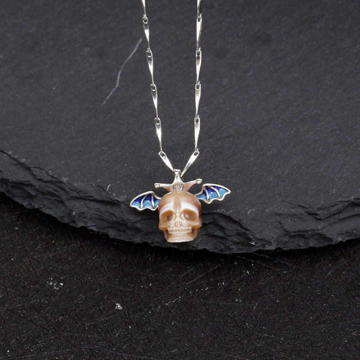Pearl Skull Bat Melon Seed Chain Necklace™ Skull Accessories  – Bold Edge with a Gleaming Gothic Twist