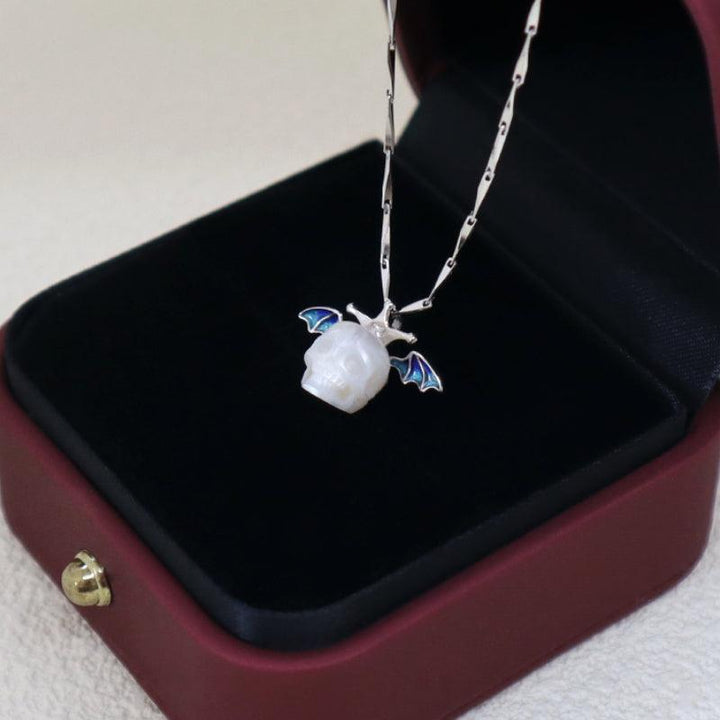 Pearl Skull Bat Melon Seed Chain Necklace™ Skull Accessories  – Bold Edge with a Gleaming Gothic Twist