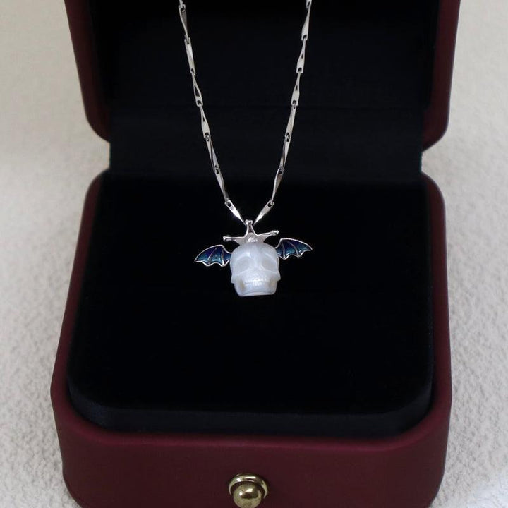 Pearl Skull Bat Melon Seed Chain Necklace™ Skull Accessories  – Bold Edge with a Gleaming Gothic Twist