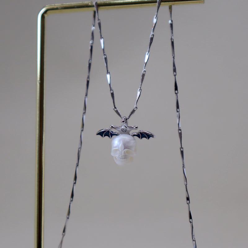 Pearl Skull Bat Melon Seed Chain Necklace™ Skull Accessories  – Bold Edge with a Gleaming Gothic Twist