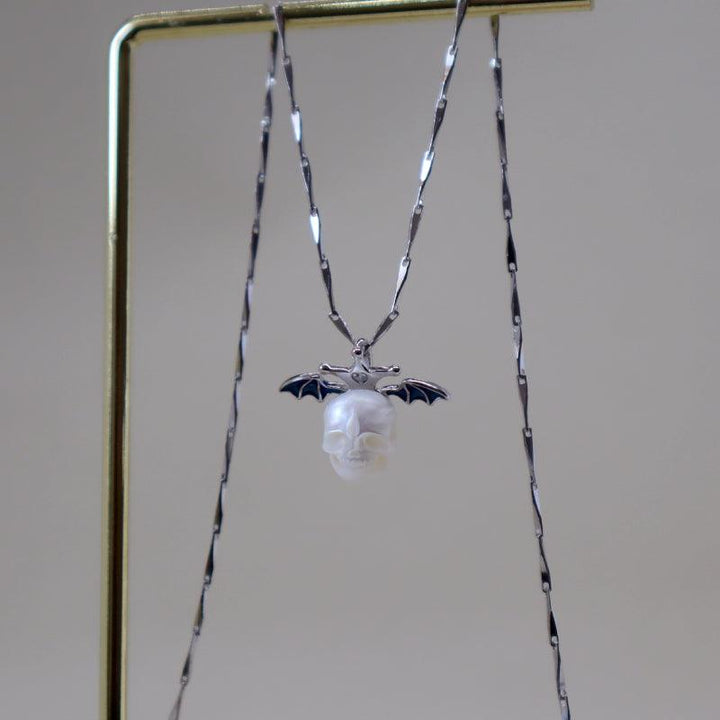 Pearl Skull Bat Melon Seed Chain Necklace™ Skull Accessories  – Bold Edge with a Gleaming Gothic Twist