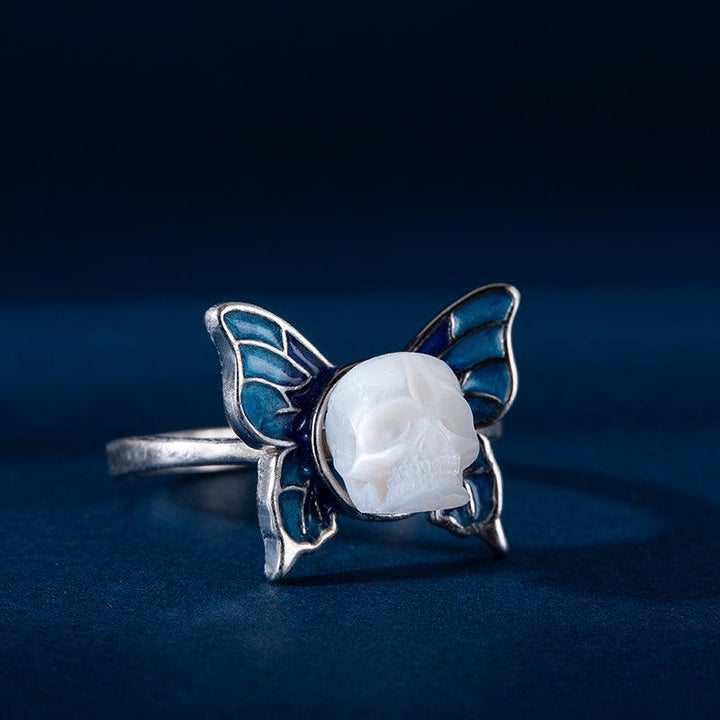 Art Deco Pearl Skull Butterfly Ring™ Skull Accessories - Elegant Fusion of Pearl Skull and Butterfly Design