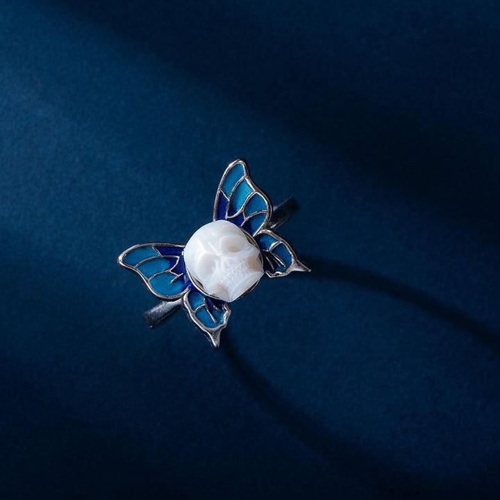 Art Deco Pearl Skull Butterfly Ring™ Skull Accessories - Elegant Fusion of Pearl Skull and Butterfly Design