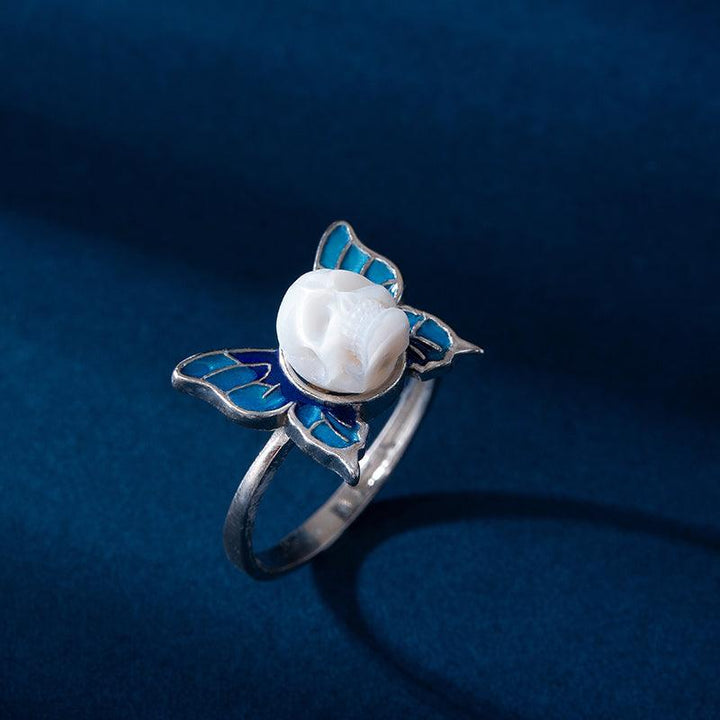 Art Deco Pearl Skull Butterfly Ring™ Skull Accessories - Elegant Fusion of Pearl Skull and Butterfly Design
