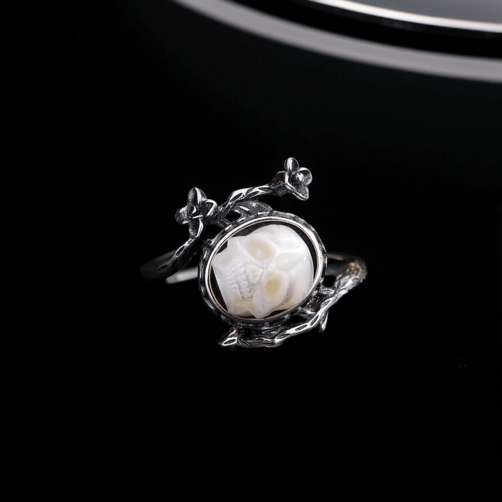 Memento Mori Pearl Skull Flower Vine Branch Ring™ Skull Accessories  – Timeless Beauty with a Profound Message