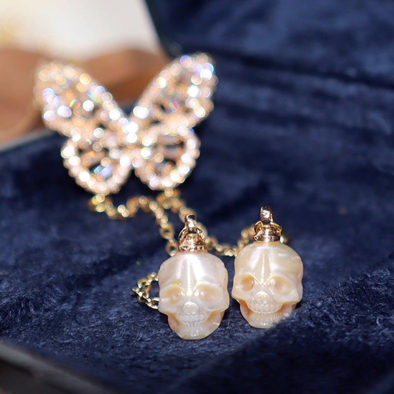 Golden Butterfly Gemstone Skull Pearl CZ Pendant Necklace™ Skull Accessories – Elegance Meets Bold Transformation