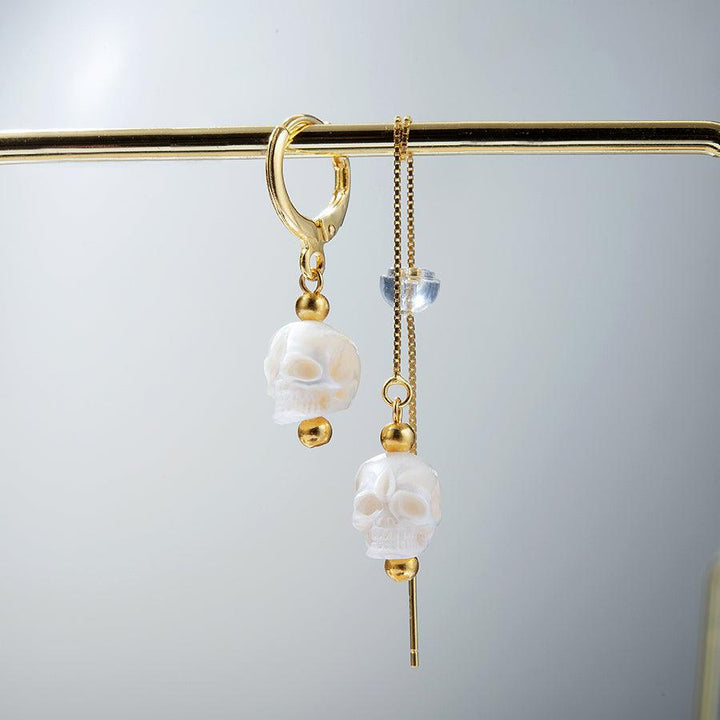 Classic Pearl Skull Hoop Clasp & Threader Earrings™ Skull Accessories – Understated Elegance with a Bold Twist