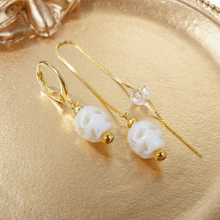 Classic Pearl Skull Hoop Clasp & Threader Earrings™ Skull Accessories – Understated Elegance with a Bold Twist