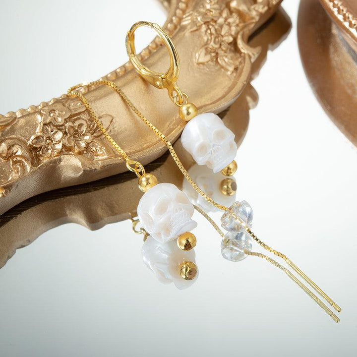 Classic Pearl Skull Hoop Clasp & Threader Earrings™ Skull Accessories – Understated Elegance with a Bold Twist
