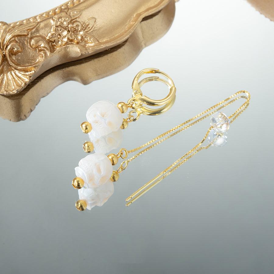 Classic Pearl Skull Hoop Clasp & Threader Earrings™ Skull Accessories – Understated Elegance with a Bold Twist